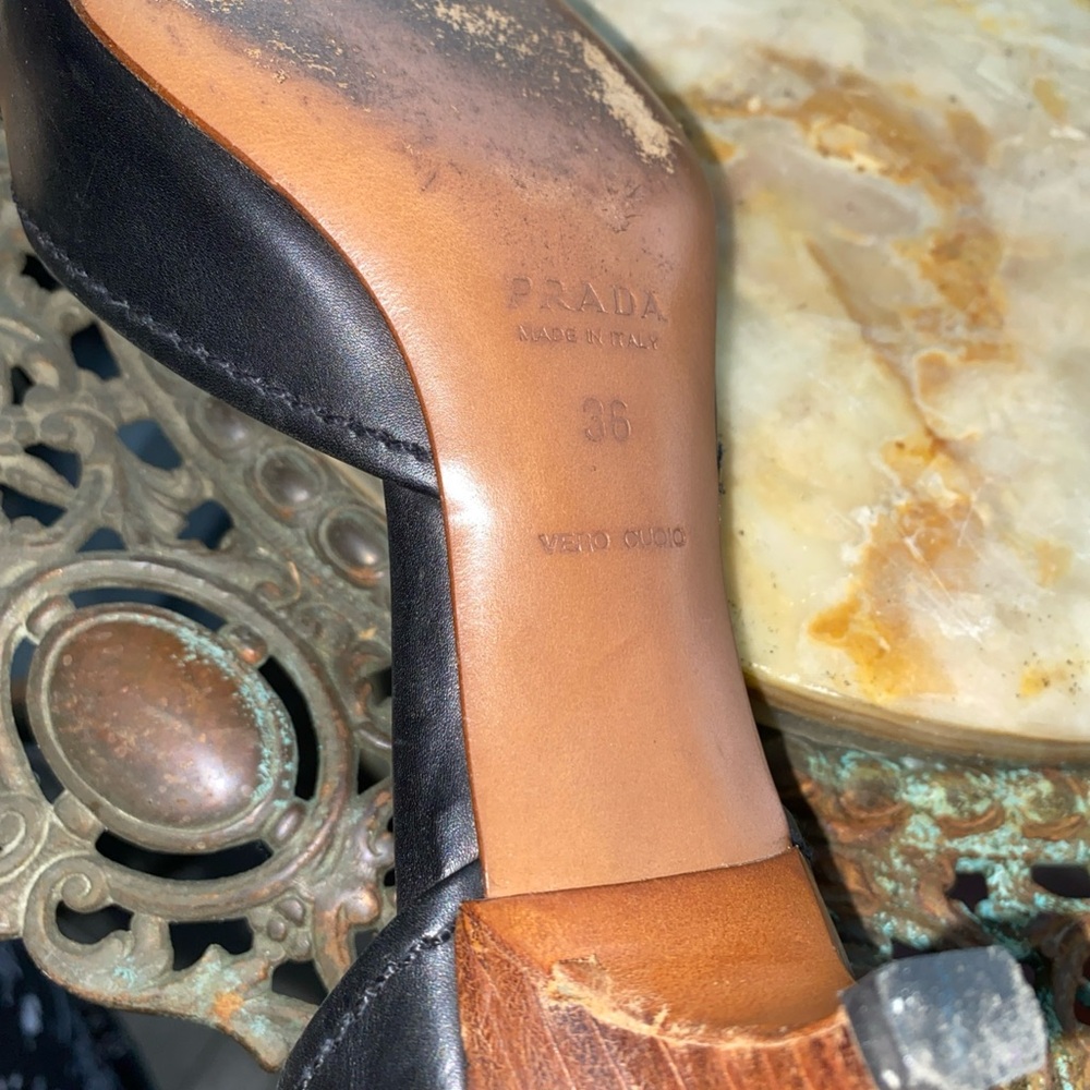Vintage Prada Black Leather Pointed-Toe D'Orsay Flats Sz 36 - Picture 6 of 6